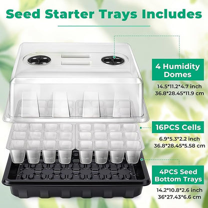 Seed Starter Tray, Seedling Starter Trays for Starting Plant Seeds, Indoor Gardening Plant Germination Trays, Black, 5PCS