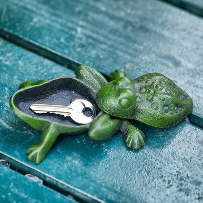 Cast Iron Frog Key Hider, Decorative Outdoor Hidden Keys Holder, Small Frog Statue and Key Hiders Outside, Animal Shaped Garden Spare Keys Storage for Indoor Yard Patio Decor, Green