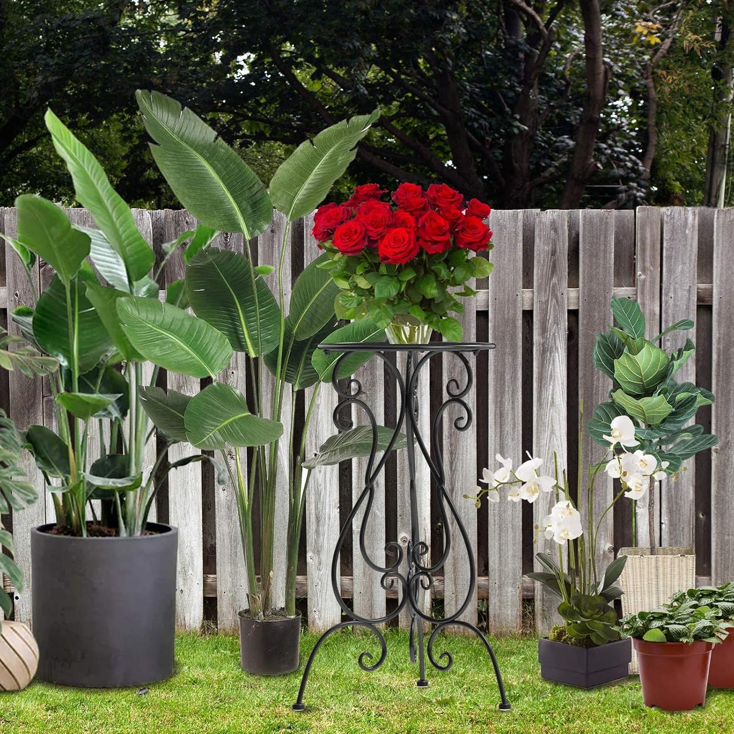 Metal Plant Stands Indoor Outdoor, Heavy Duty Flower Pot stand 22.5 inch Tall, Planter Pedestal Holder Rack for Patio Garden Porch Corner House Deck, 2 Pack(Black)