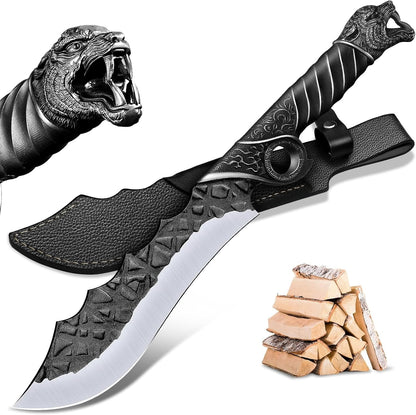 Purple Dragon Heavy Duty Machete for Cutting Trees – Japanese Forged Survival Machete with Tiger Head Handle, Gardening Machetes with Leather Sheath, Yard Work & Outdoor Camping Machetes