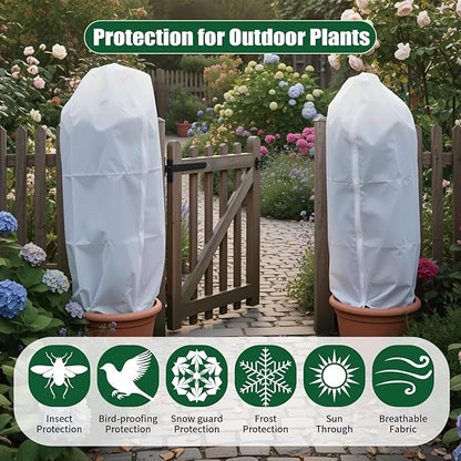 2 Packs Plant Covers Freeze Protection Frost Cloths for Outdoor Plants with Zipper Drawstring Jacket Cover Bags for Shrub Bush Tree Potted Cold Weather Garden Warm Insulation (white, 47"W x 71"H)