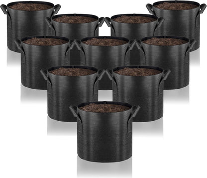 Gardenera Thickened Nonwoven Fabric Grow Bags - 10-Pack 2 Gallon Planters with Handles, Perfect for Indoor and Outdoor Gardening