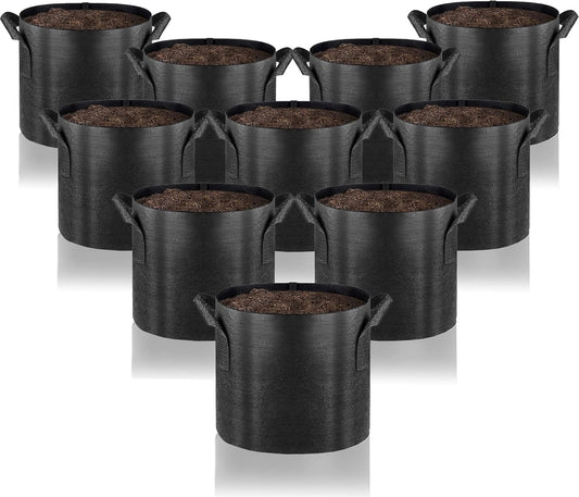 Gardenera Fabric Grow Bags - 10-Pack 7 Gallon Planters with Handles, Perfect for Growing Vegetables, Flowers, and Herbs in Small Spaces
