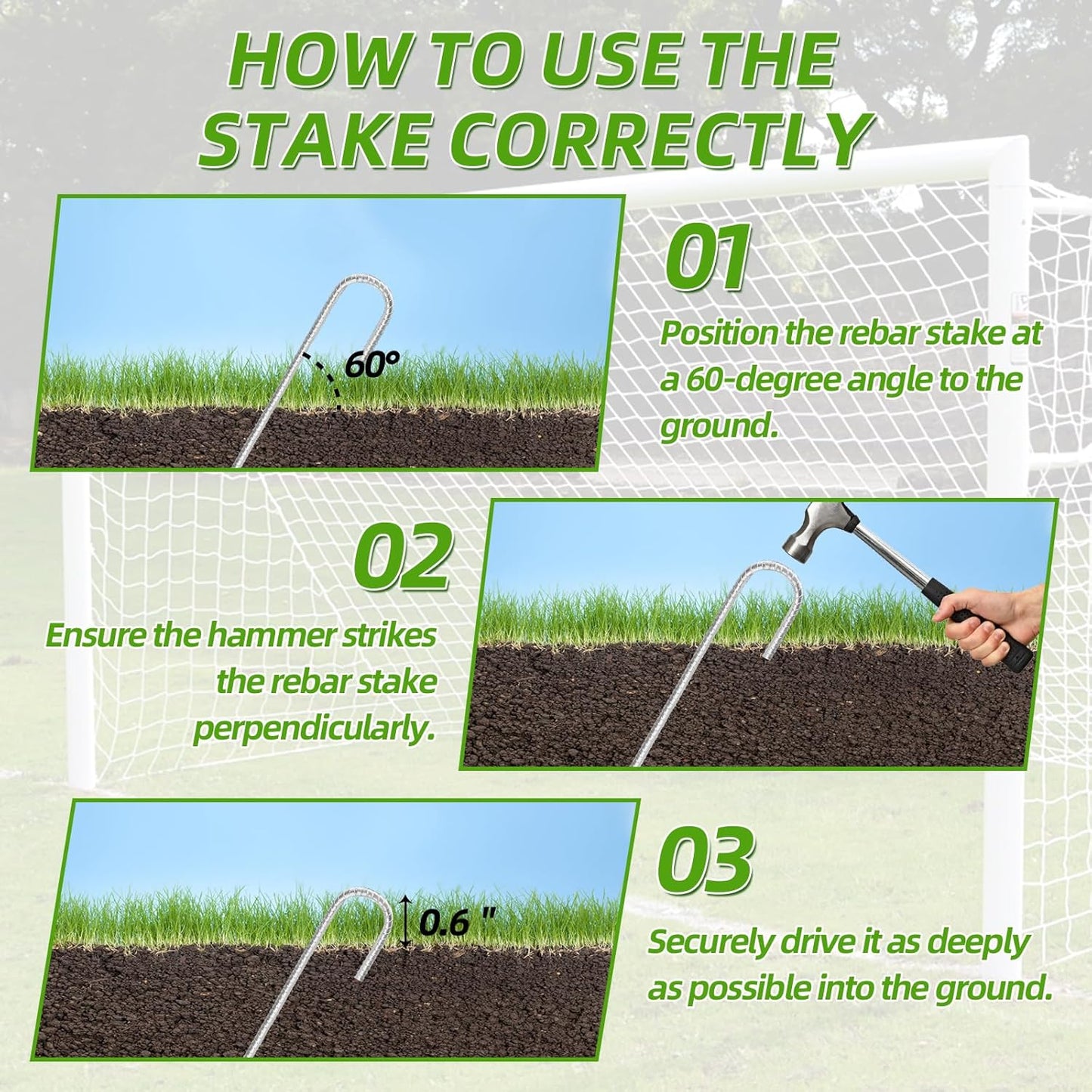 Rebar Stakes 12inx6mm Galvanized J Hook 8pcs – Heavy Duty Ground Tent Stakes for Fence,Bounce House,Outdoor Plants,Artificial Turf,Dog Coop,Metal Stakes for Christmas Decorations