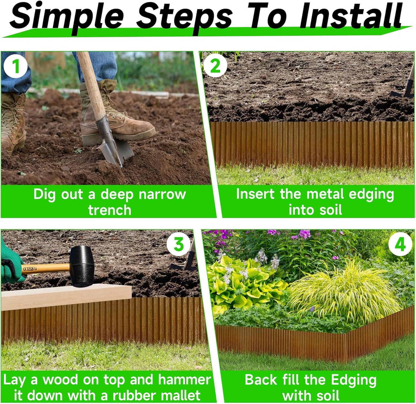 Corrugated Garden Edging, 10"×10Ft Pre-Rusted Landscape Edging & Lawn Edging Border, Metal Garden Border for Flower Beds, Garden，Lawn，Raised Beds & Tree Surrounds