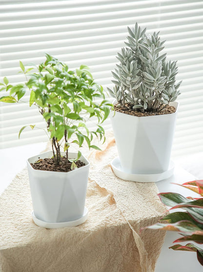 Sun-E Planters for Indoor Plants Flower Pots 7.6/6.5/5.1Inch Set of 3 Plant Pots for Outdoor with Drainage Holes and Saucers Modern Decorative Gift Idea (Pearl White)