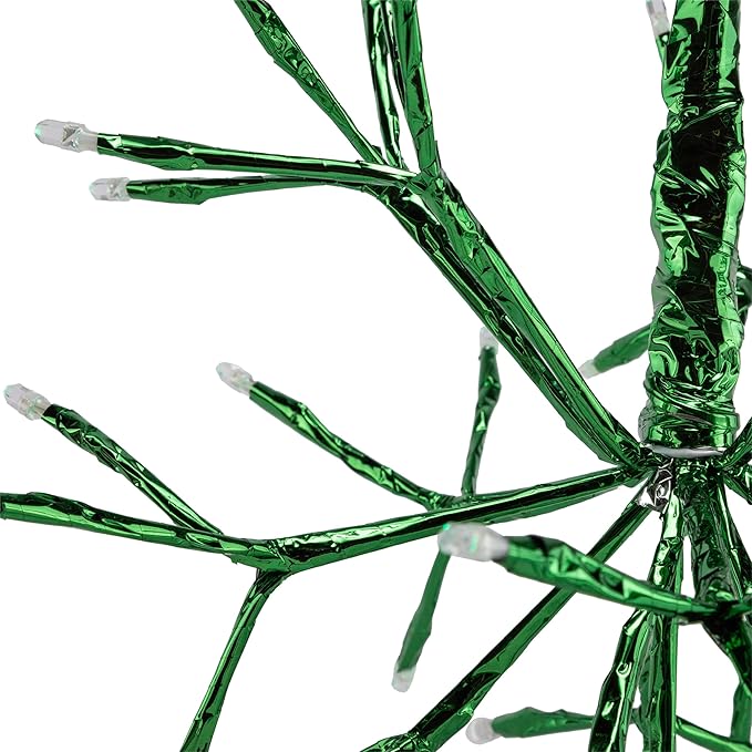 Alpine Corporation 10" H Indoor Christmas Twig 3D Hanging Snowflake Ornament with LED Lights, Green, Christmas Decoration (Pack of 4)