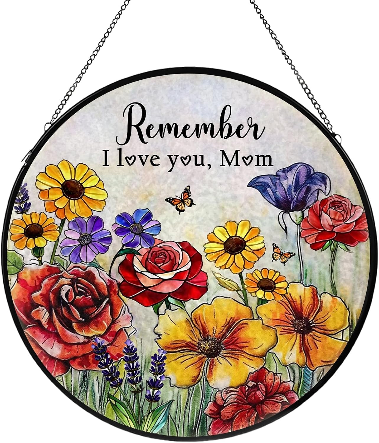 Mom Stained Glass Window Hanging, Flower Suncatcher Diamond Glass Panel Hangings, Sun Catchers Windows Wall Art, Christmas Thanksgiving Day, Birthday Gifts for Mom, for Home Office 7.87 inches