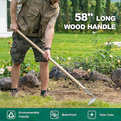 Berry&Bird Flat Edge Garden Hoe, 58'' Hoes Garden Tool with Long Wood Handle, Stainless Steel Weeding Hoe, Heavy Duty Weeder Hoe Tool for Gardening Digging Soil Loosening, Edging & Cultivating