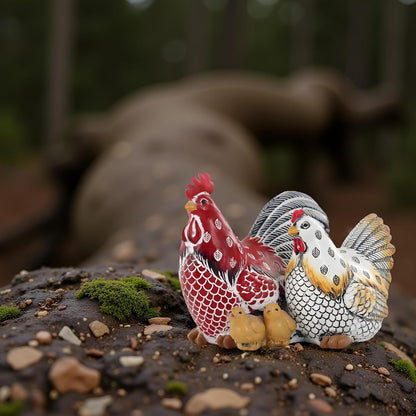 Chicken Family Decorative Sculpture, Indoor/Outdoor Outdoor Garden Statue,Rooster, Hen, Chick Garden Sculpture,Rustic Hen Outdoor Statue