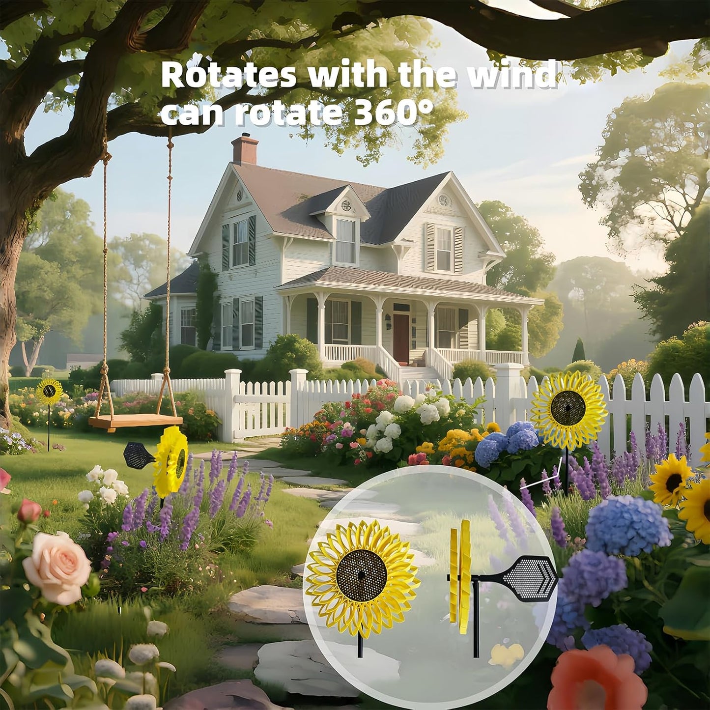 Sunflower Wind Spinner, Garden Wind Spinners, 360° Rotating Windmill, Yard Art Wind, Spinners for Yard and Garden Outdoor, Lawn Patio Decor Gifts for Garden Lovers, Yard Decor Stakes 7.6*7.6*21 In