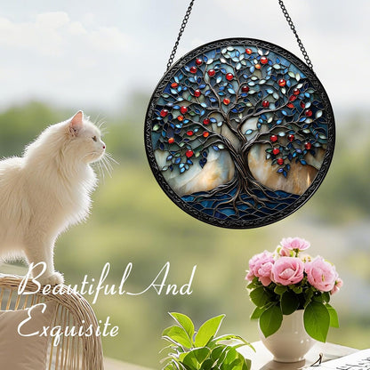 Colorful Tree of Life Suncatcher -7.9 in Stained Glass Window Hanging Sun Catcher Garden Decor