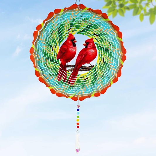 Cardinal Wind Spinner Crystal Tail, Marzovitra 10 inch 3D Stainless Steel Hanging Wind Spinner Metal Wind Catchers Kinetic Sculpture for Indoor,Outdoor Garden Decor,Yard Art