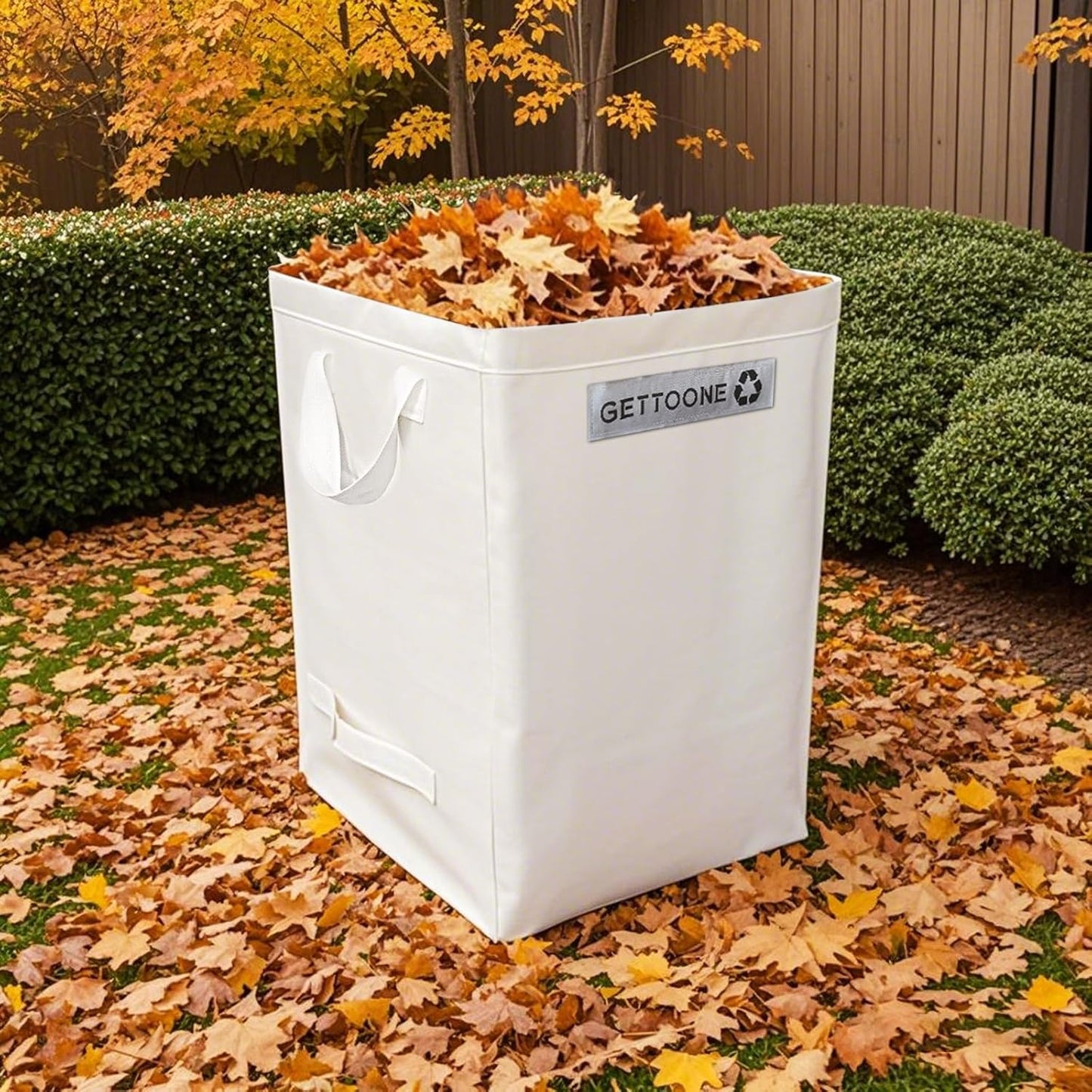 Lawn Bags for Yard Waste | Heavy-Duty Collapsible Leaf Bag, 38 Gallon Reusable Garden Clippings Container & Outdoor Trash Can with 2 Carry Handles (Square Bigger)