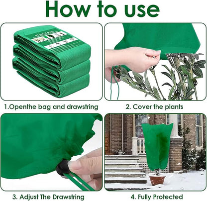 3 Pcs Large Plant Covers Freeze Protection 47.5" X 71.2" ,Reusable Winter Cold Weather Frost Blankets for Outdoor Plants with Drawstring and Zipper,Outdoor Tree Jackets (L:47.5" x 71.2", Green)