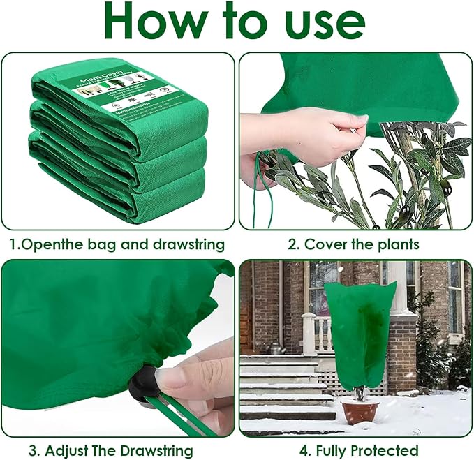 3 Pcs Large Plant Covers Freeze Protection 47.5" X 71.2" ,Reusable Winter Cold Weather Frost Blankets for Outdoor Plants with Drawstring and Zipper,Outdoor Tree Jackets (Green, 2 Pack XL-78.5" x94.5")