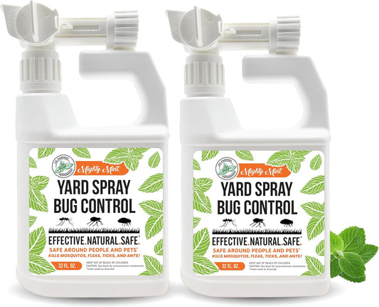 Mighty Mint Peppermint Oil Lawn & Yard Bug Control Spray – Natural Outdoor Pest Repellent for Fleas, Ticks, Mosquitoes, Ants, and More – Plant-Based, Extra-Strength Formula – 32 oz (Pack of 2)