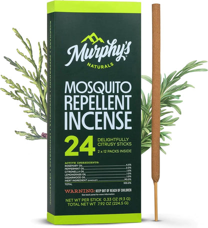 Murphy’s Naturals Mosquito Repellent Incense Sticks, 24 Count, DEET Free Insect Repellent with Citronella for Outdoor Yard, 2.5+ Hours per Stick