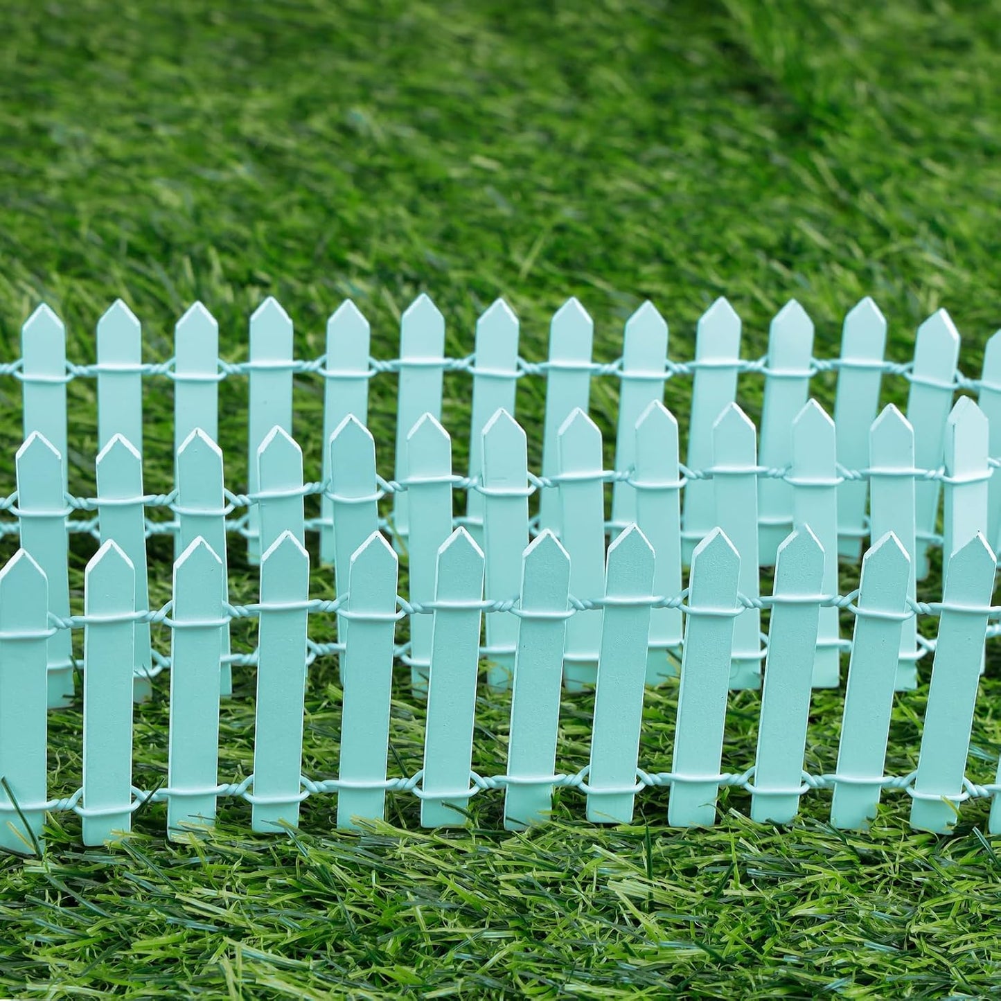 Mini Fairy Garden Fence, 35.5x2 Inch Cuttable Small Wood Picket Fence, DIY Miniature Accessories Decoration for Dollhouse, Crafts, Vegetable Platter, Cake(Light Blue)