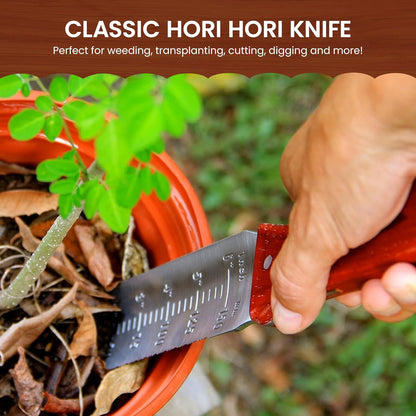 Garden Guru Hori Hori Garden Tool Deluxe Set for Weeding, Digging, Pruning, and Cultivating - Stainless Steel Full Tang Blade (4 Pack)