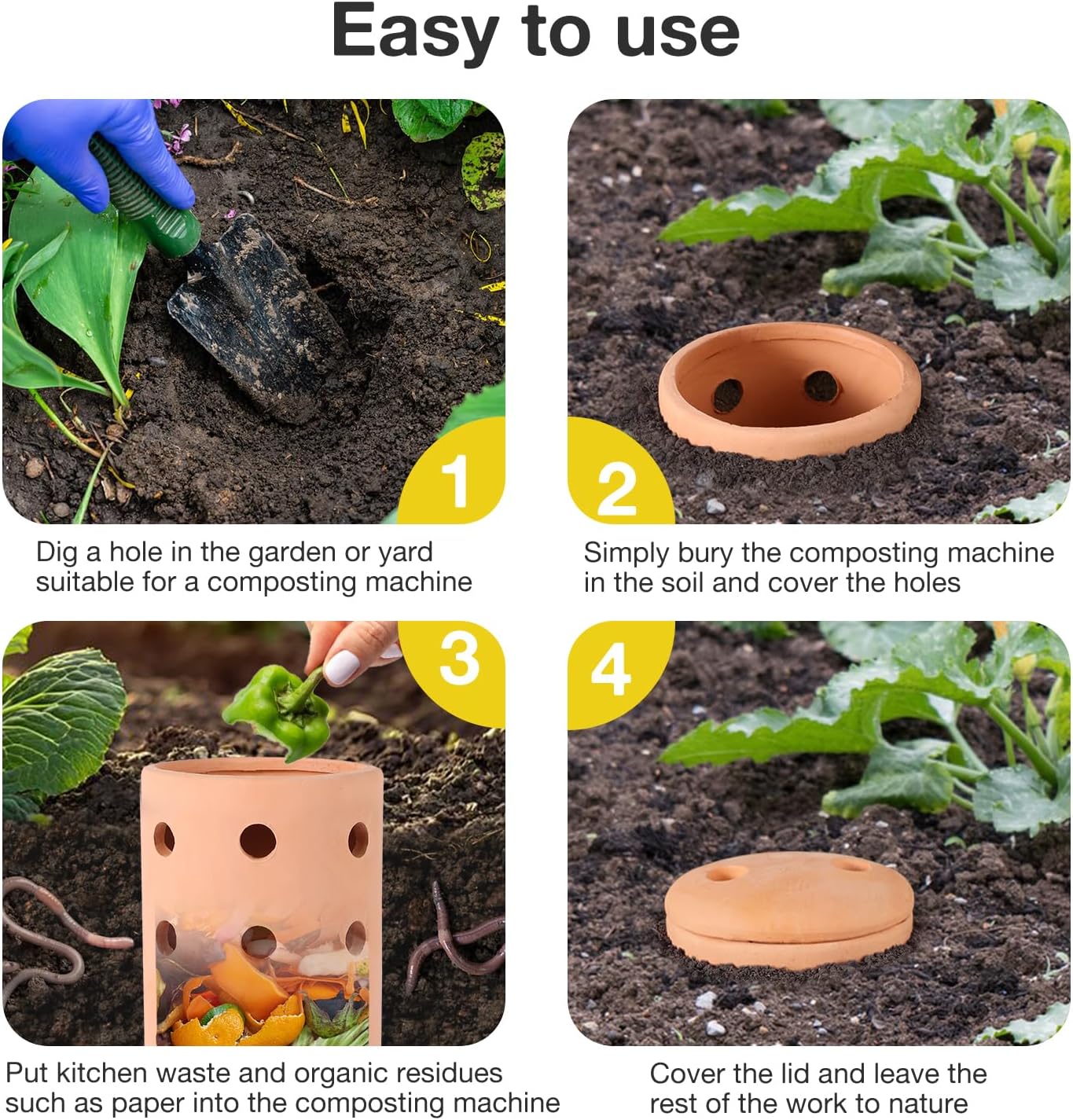 2pcs Underground Compost Bin 10 * 4.13 * 4.13Inch Garden Worm Farm Outdoor for Organic Refuse Red Pottery Ceramics Compost Bin with Holes and Lid Clay for Garden