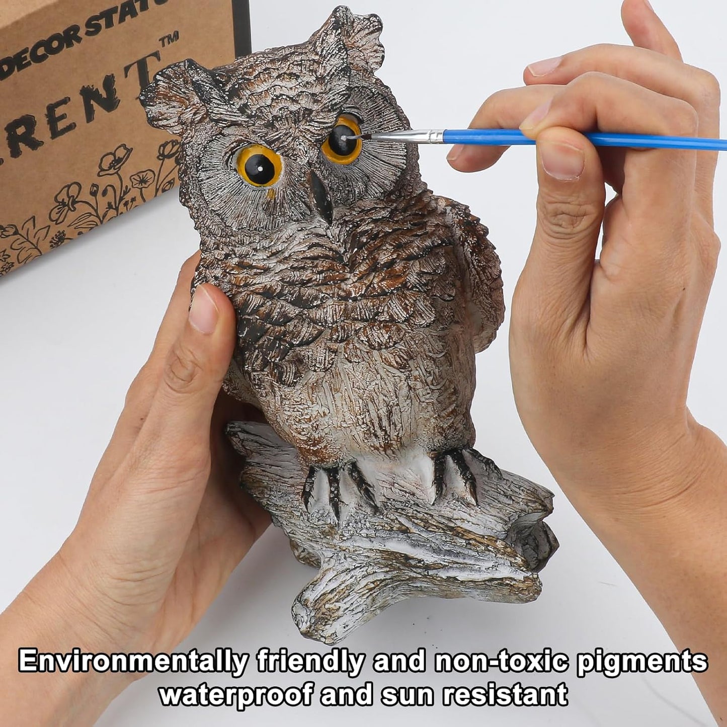 Owl Outdoor Statue Figurine Decoration, Hand-Painted Owl on Branch, Waterproof, Fade-Proof Sculpture for Garden, Patio, Home Decor Statue (Brown)