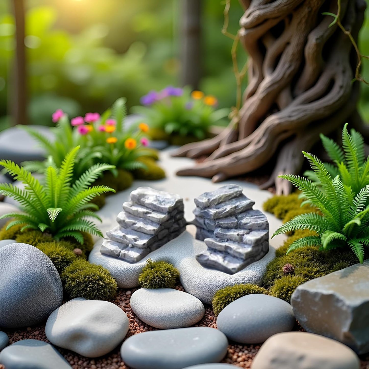 Miniature Garden Bridge Stairs,Resin Stone Steps Ornament,Landscaping Bonsai Craft Miniature Resin Stone Straight Bridge Steps Garden Fairy Ornament Flower Pot Plant Straight Stairs Outdoor Décor