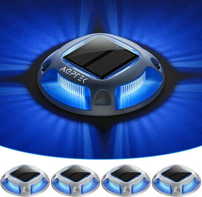 AGPTEK Solar Driveway Lights 4 Pack, 2 Colors in 1 Outdoor Solar Deck Dock Marine Waterproof LED Driveway Marker Security Lights for Outside Pathway,Boat Dock,Step,Walkway,Path,Garden (Blue & White)