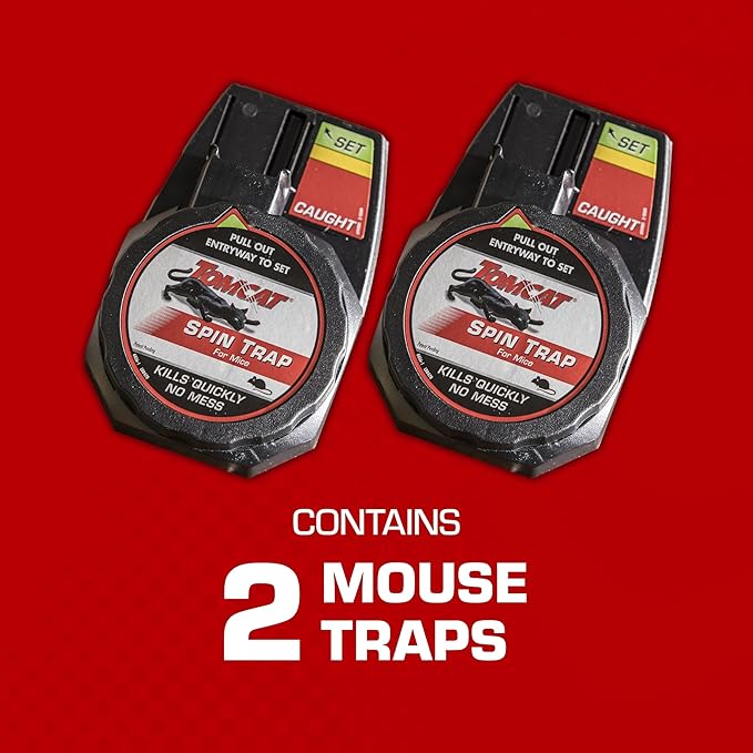 Tomcat Spin Trap for Mice, Fully Enclosed Mouse Trap Provides a Quick, No-Mess Kill, 2 Traps