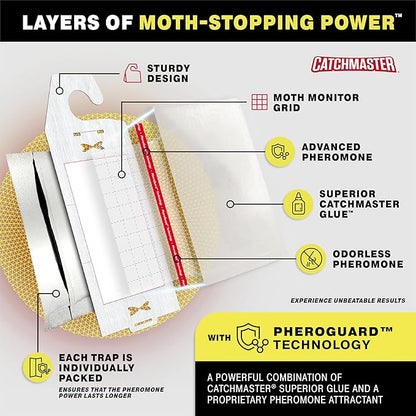 Catchmaster Clothes Moth Traps with Premium PheroGuard Technology – XL Hardwood Patterned, Extra-Strength Glue – Odorless, Traps & Eliminates Moths – Protects Clothes, Closets and Wardrobes – 6-Pack