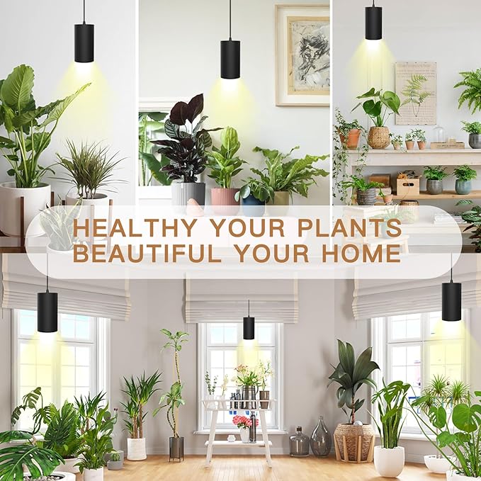 STERREN Hanging Grow Lights,Plug in Pendant Light for Indoor Plants,Full Spectrum Plant Light with ON/Off Switch, Auto Timer Decorative LED Grow Light with 21 FT Power Cord
