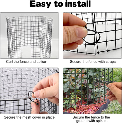 6 Sets of 18'' x 12'' Garden Plant Protectors from Animals with Detachable Covers Metal Plant Cage Chicken Wire Cloche with Ground Stakes and Nylon Tie Wire Plant Cage to Keeping Bunny Animals Out