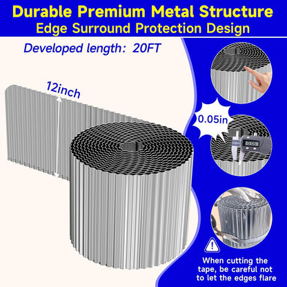 Corrugated Garden Edging,12"×20Ft Galvanized Steel Landscape Edging & Lawn Edging Border,Metal Garden Border for Flower Beds,Garden,Lawn,Raised Beds & Tree Surrounds(Silver)