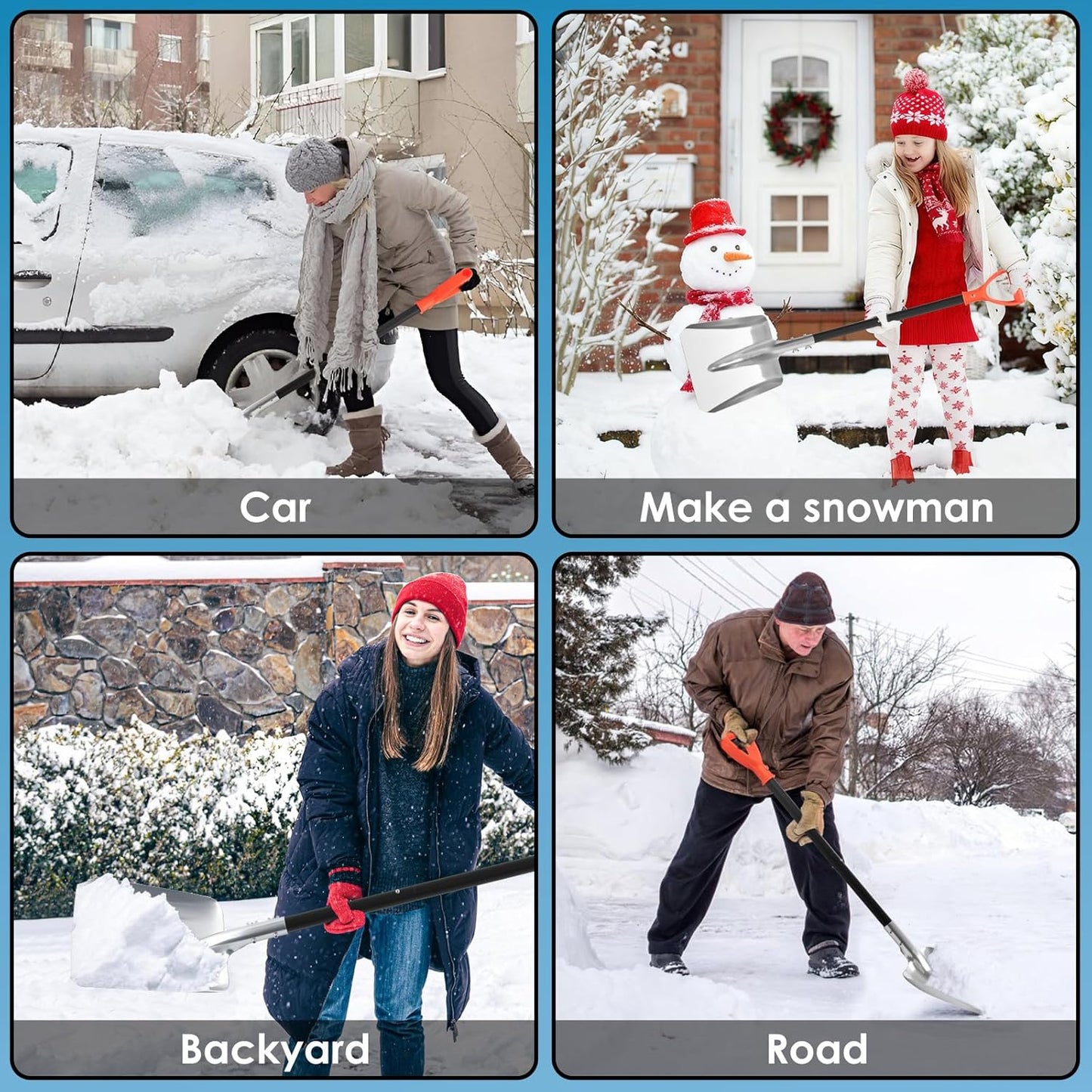 Aluminum Snow Shovel for Driveway – 40" Long Square Shovel with D Handle, Large Capacity Flat Shovel, Portable Snow Removal Tool for Home Garage Garden Camping Emergency, Orange