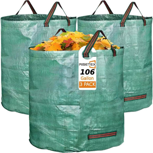 Leaf Collector 3-Pack | 106Gal Eco-Friendly Reusable Leaf Bags | Heavy-Duty Self-Standing Yard