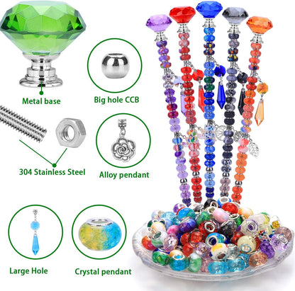 VICTLOV Crystal Suncatcher Making Kit, European Large Hole Beads, Snowflakes, Butterflies, Glass Balls for Garden Decoration, DIY Outdoor Hanging Ornaments (407Pcs Diamond+Pendant C)
