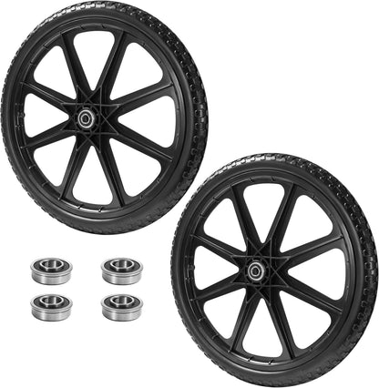 (2 PACK) 20" Flat Free Cart Wheels Compatible with rubbermaid Wheelbarrow Wheels,20x2" Flat Free Tires for Lawn Mower, Garden Cart- 3/4" Bearing,Hub Length 2.5", Black