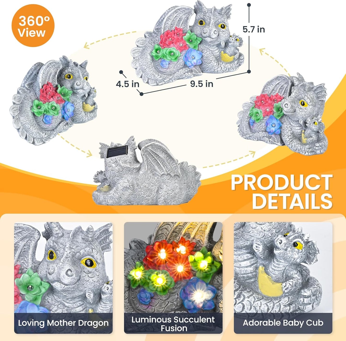 GIGALUMI Solar Garden Statues Dragon Statue Figurine Lights for Outside, Garden Decor Yard Decorations Outdoor for Mom, Women Housewarming Birthday Gifts