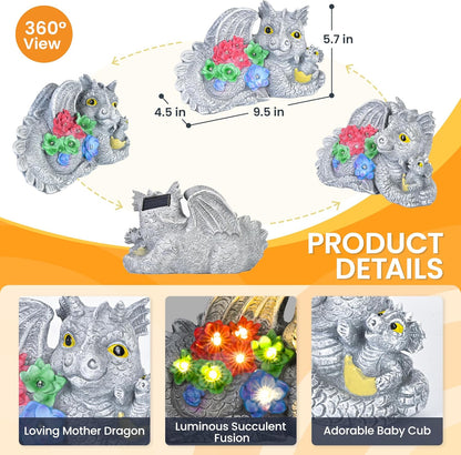 GIGALUMI Solar Garden Statues Dragon Statue Figurine Lights for Outside, Garden Decor Yard Decorations Outdoor for Mom, Women Housewarming Birthday Gifts