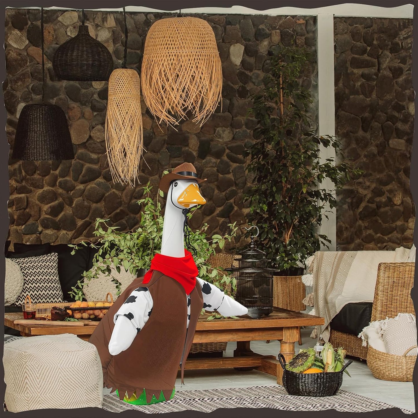 Porch Goose Outfits for 23” High Plastic Goose Cowboy Outfits Clothes for Cement Goose for Indoor Outdoor Garden Yard Lawn Patio Art Decor