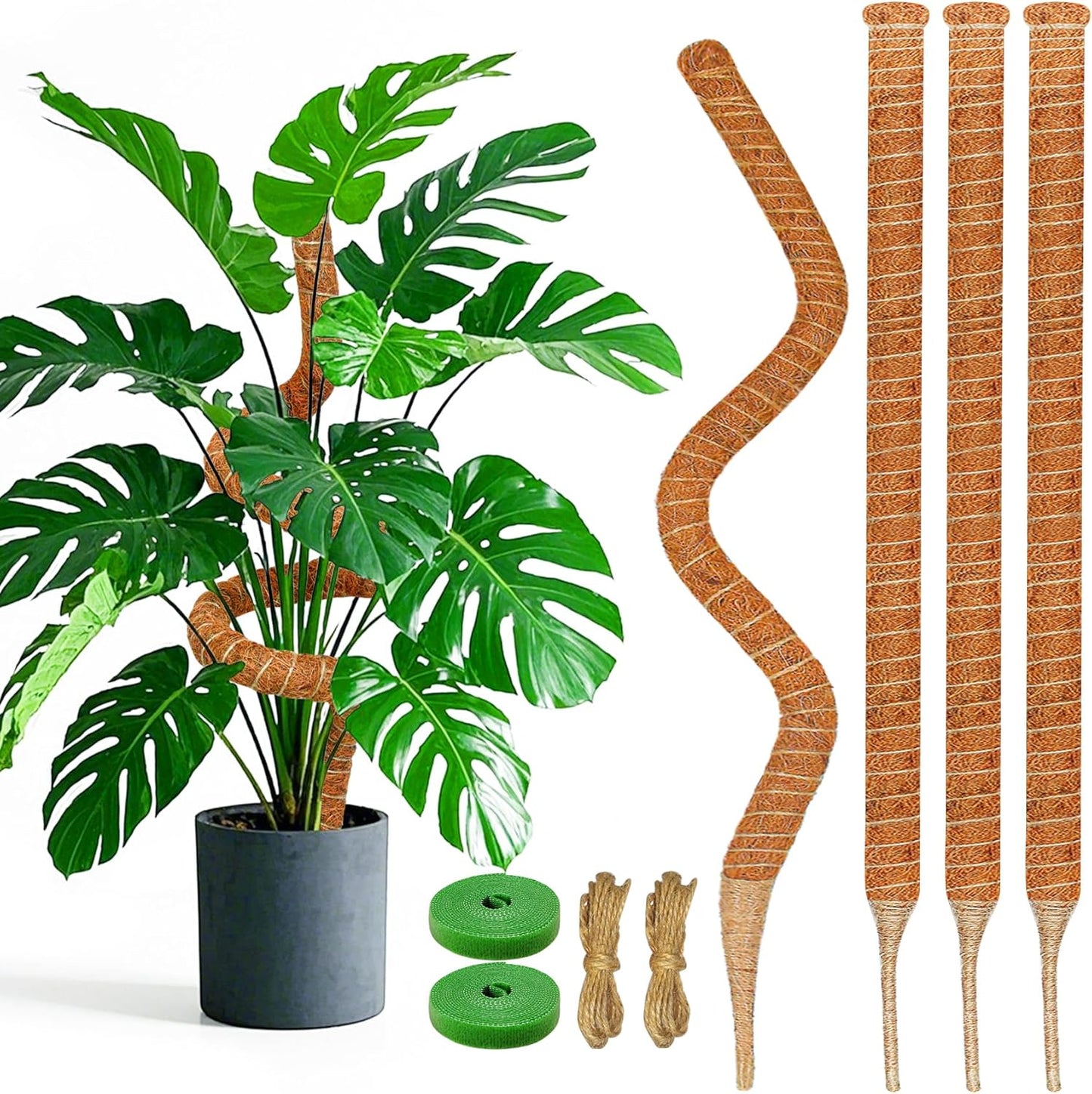 4 Pack 48 Inch Moss Pole Monstera Plant Support, Coir Moss Poles for Climbing Indoor Plants, Bendable Plant Stake Trellis for Potted Plant, Pothos, Philodendron