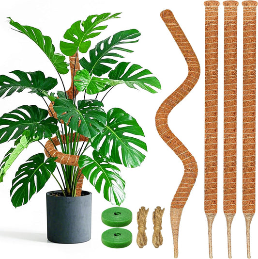 4 Pack 48 Inch Moss Pole Monstera Plant Support, Coir Moss Poles for Climbing Indoor Plants, Bendable Plant Stake Trellis for Potted Plant, Pothos, Philodendron