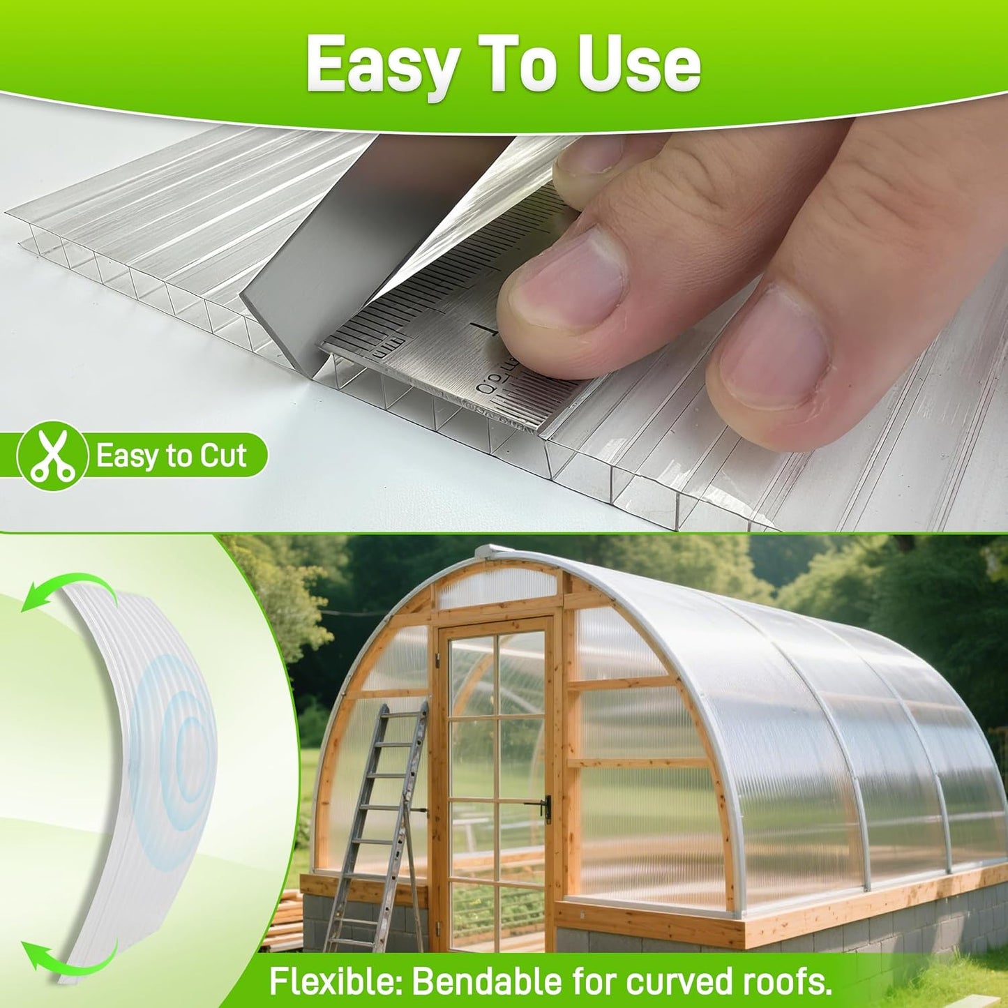 8PCS 10' x 6' x 0.16'' Polycarbonate Greenhouse Panels Sheets, Twin-Wall Roof Panels, Waterproof UV Protected Corrugated Plastic Roof Panels Sheets, Clear Replacement Panels for Greenhouse