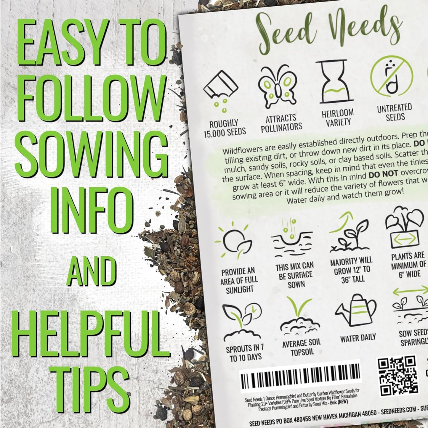 Seed Needs Wildflower Seeds Hummingbird and Butterfly Seed Mix | 10 Packs (1 Ounce Each) No Filler 23 Varieties Garden Seeds Annual & Perennial Species | Pollinator Attracting Flower Seed | Bulk