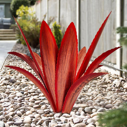 TOMBABY Enlarge Thickened Wind Resistant Metal Agave Garden Art Metal Plant Country Garden Sculpture Statue Outdoor Decoration Agave Metal Plant Courtyard Lawn Ornament Gift (2, 12 Leaves red)