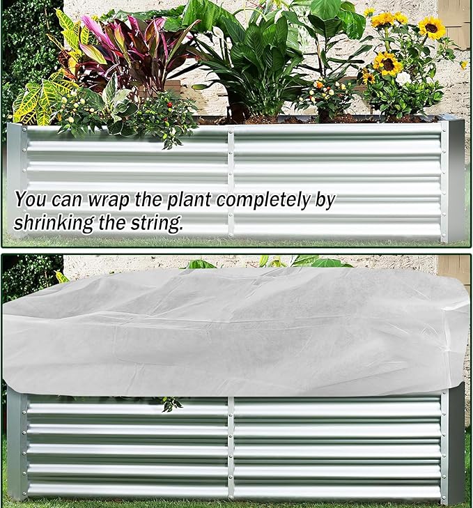 Rectangular Plant Cover Frost Big Size for 8×2×2FT Non Woven Fabric Garden Bed Cover with Zip Drawstring for Winter Cover Protection, Raised Beds Protect Plant Vegetable from Winter Frost
