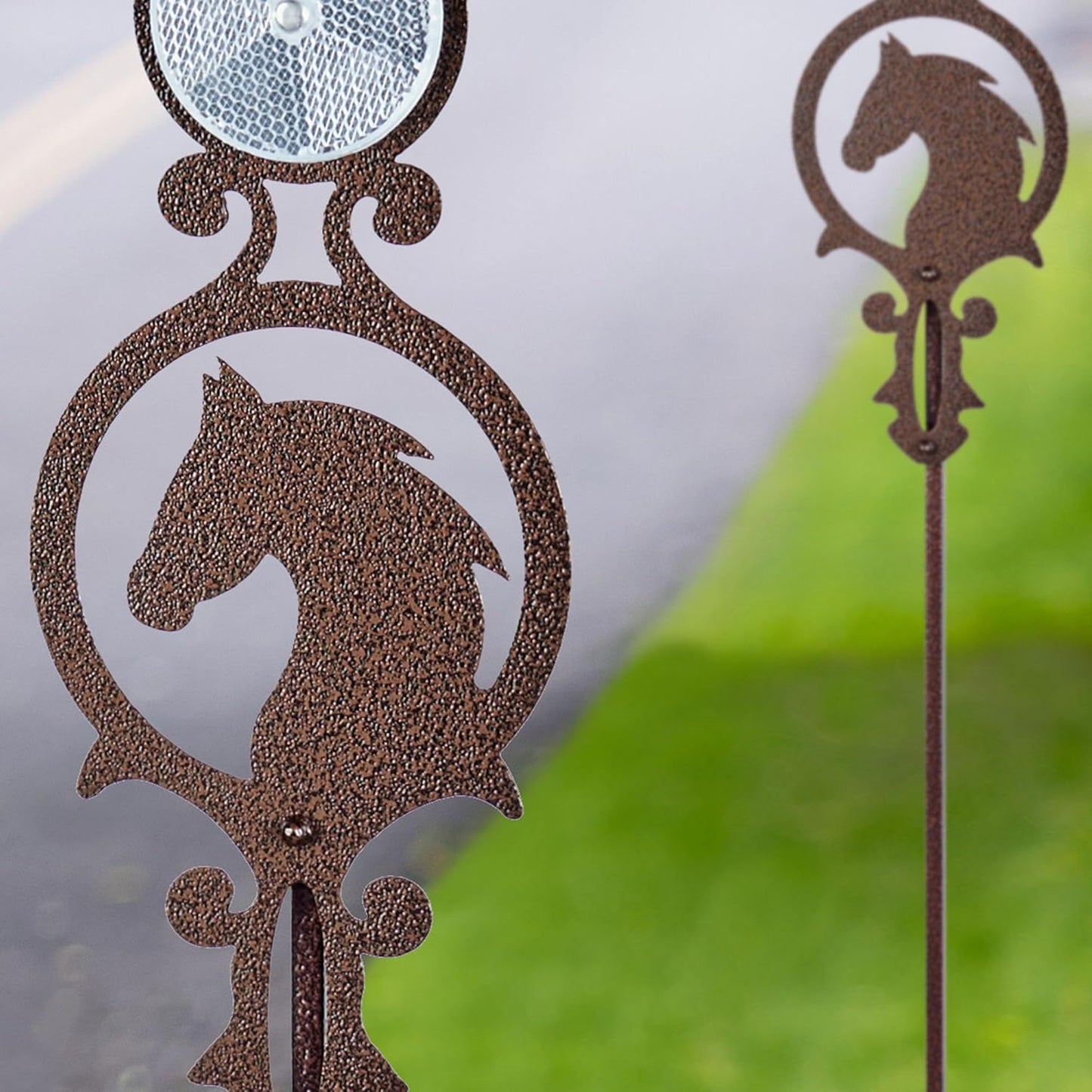 Touch of Class Pathways Reflective Driveway Marker Stake Set of Two for Outdoor Use | Horse Silhouette Design | Personalized Tall Reflector Set of 2 | Weathered Bronze Durable Finish