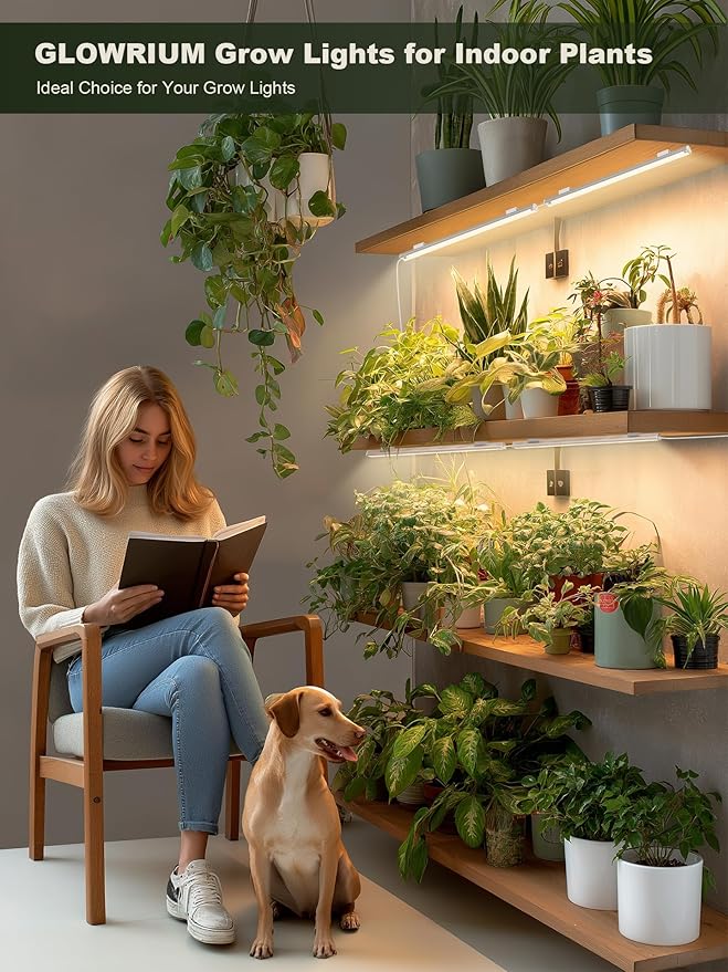 GLOWRIUM Smart Grow Lights for Indoor Plants with APP, 15" Full Spectrum Grow Light Strips, G6 Plant Light Strip with auto Timer, 3 Angle dimming Levels for Plant Shelf, 6-Pack (Silver, 48W)