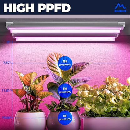 Barrina LED Grow Light, 144W(6 x 24W, 800W Equivalent), 2ft T8, Full Spectrum, High Output, Linkable Design, T8 Integrated Bulb+Fixture, Plant Lights for Indoor Plants, 6-Pack