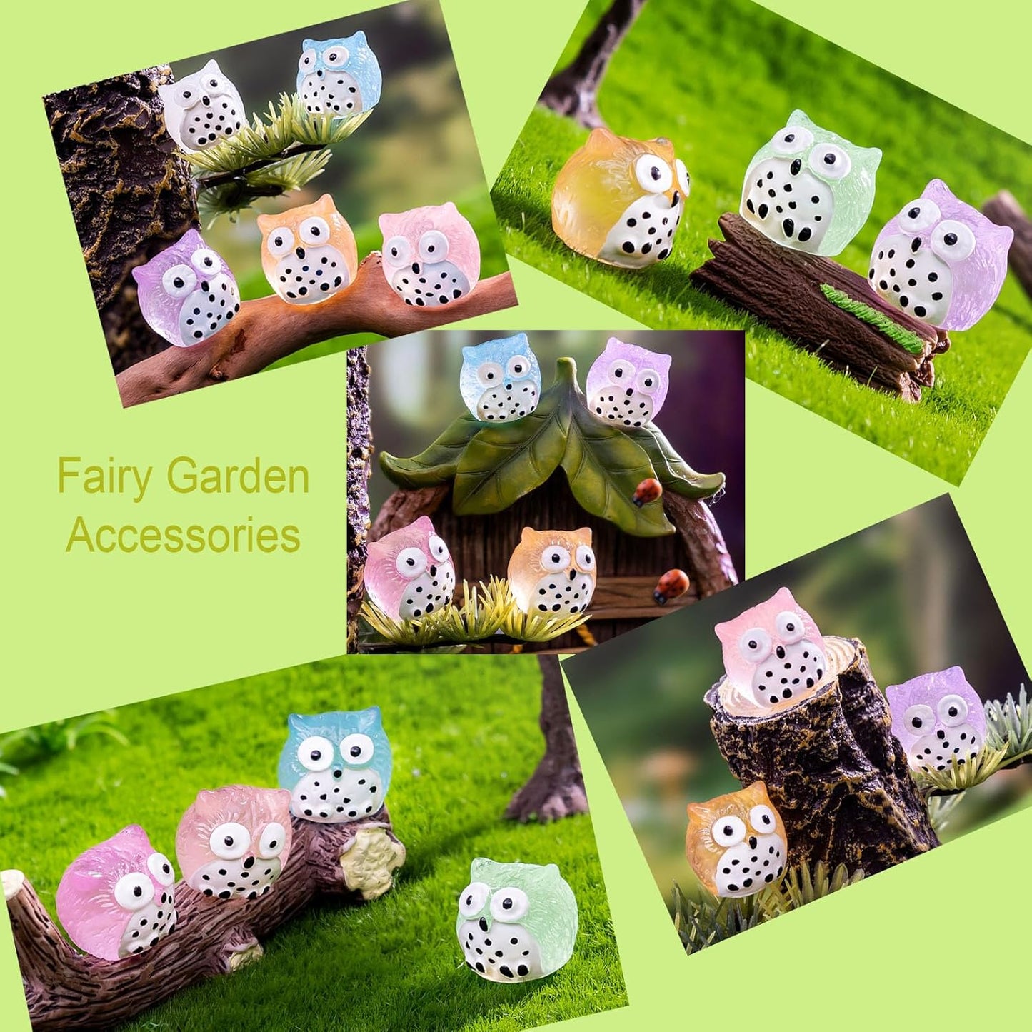 40 Pcs Luminous Mini Resin Owls, Glow in The Dark for Fairy Garden, Garden Miniatures, Plant Décor and Car Accessories